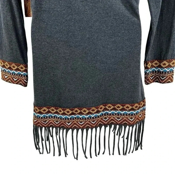 Scully NWT Women Dress S Gray Aztec Tribal Fringe Trim Sheath Long Sleeve Native - Picture 7 of 16